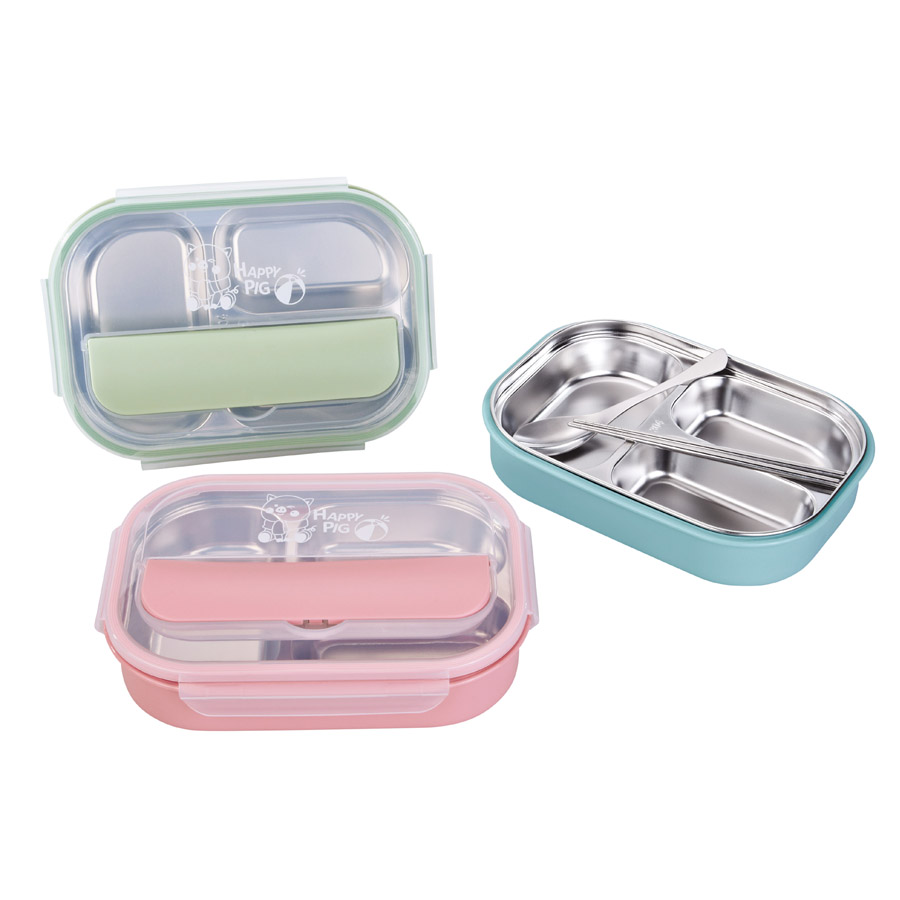 R-8845 美時不銹鋼套裝飯盒（3格）材質：PP+304不銹鋼 產(chǎn)品尺寸：（cm）長25.5x寬18.2x高6.jpg