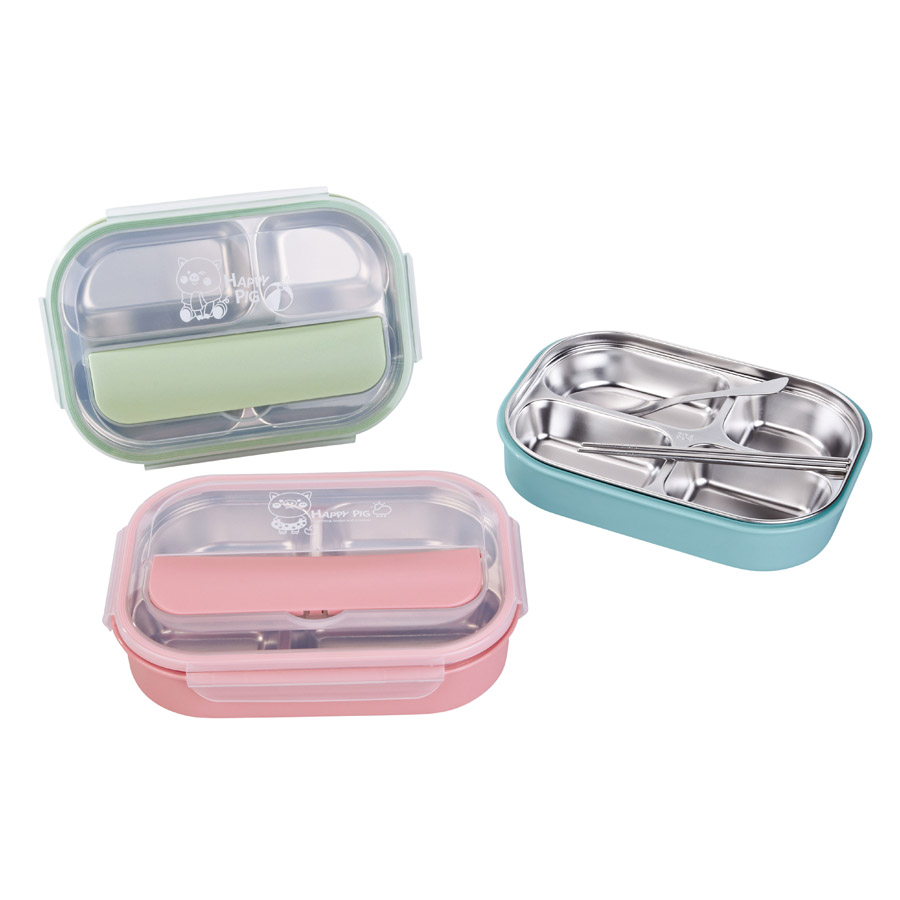 R-8846 美時(shí)不銹鋼套裝飯盒（4格）材質(zhì)：PP+304不銹鋼 產(chǎn)品尺寸：（cm）長(zhǎng)25.5x寬18.2x高6.jpg